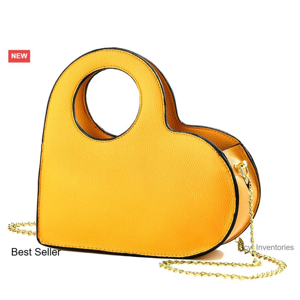 Heart Purse Clutch with Golden Chain, Vegan Leather Crossbody Bag